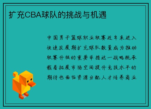 扩充CBA球队的挑战与机遇